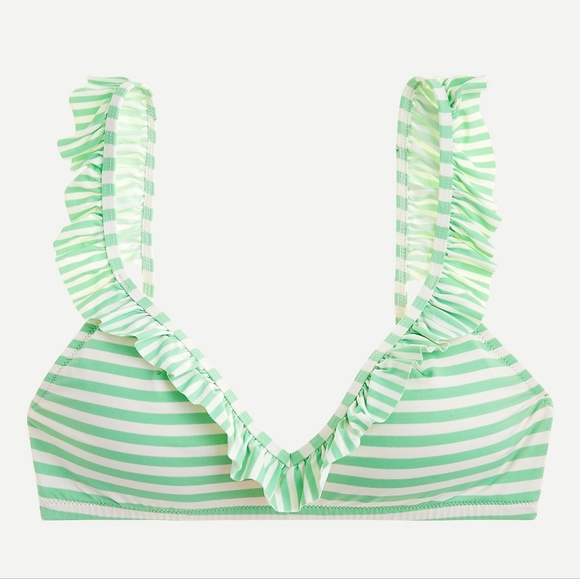 J. Crew Other - NWT J. Crew Green Stripe Ruffle Trim V-Neck Bikini Top XXL